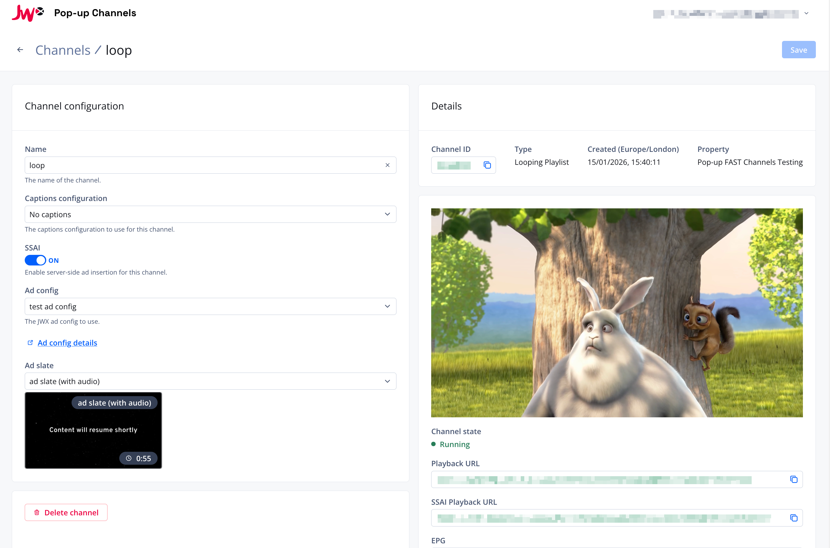 Screenshot of the channel page
