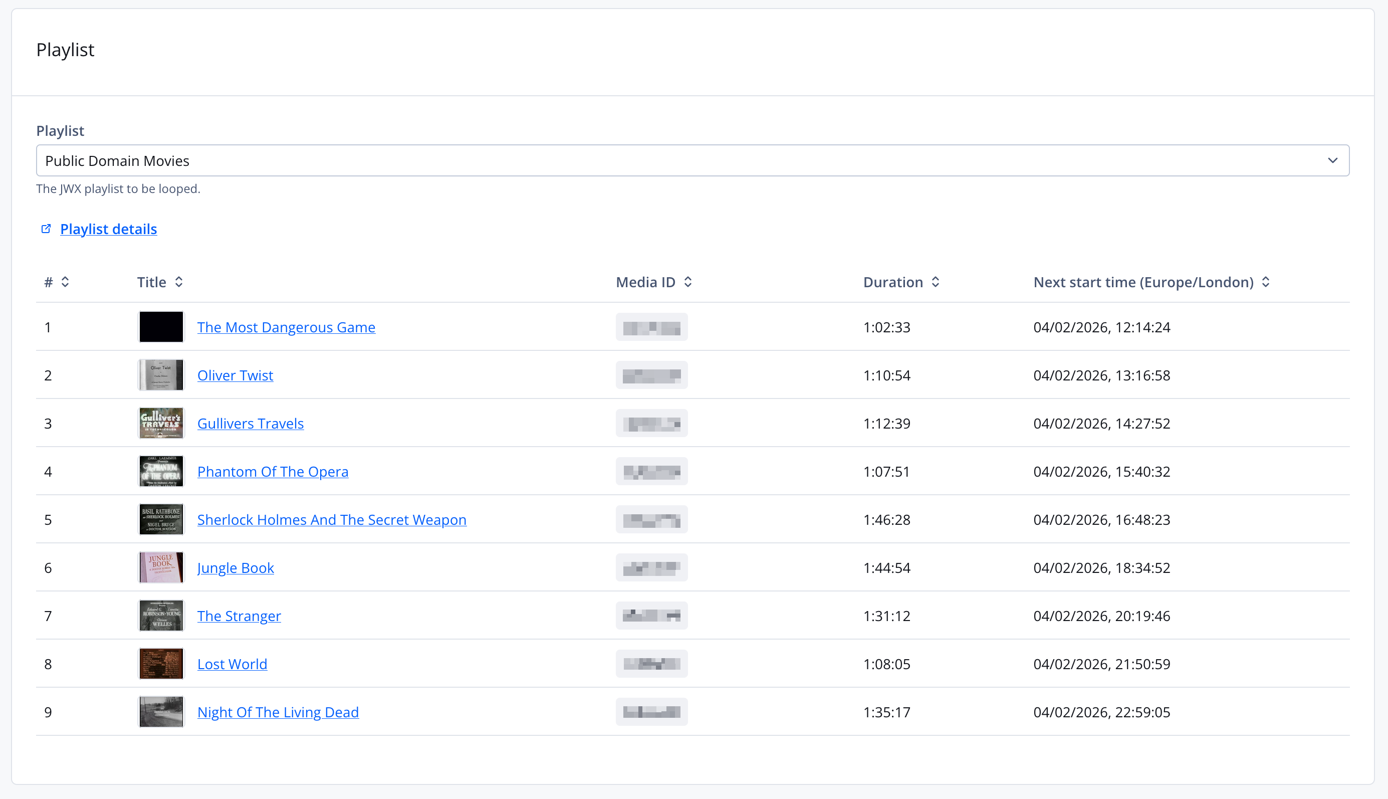 Screenshot of the playlist preview UI